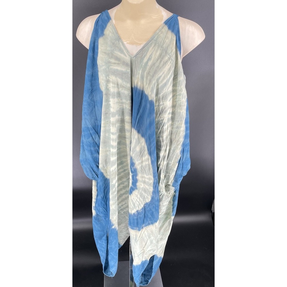 Kathmandu Imports Harem Blue White Green Tie-Dye Bohemian Jumpsuit One Size